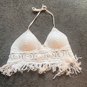 White lace Hawaiian halter top